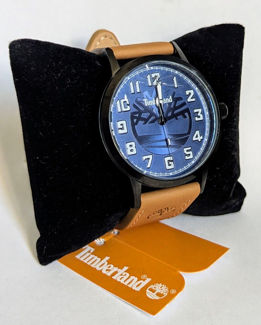 Timberland Black Face Watch with Brown Leather Strap