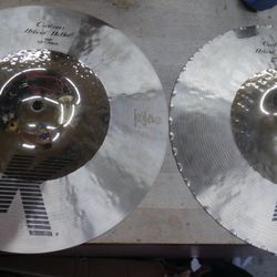 Zildjian 13" K Custom Hybrid Hi Hat Cymbals TOP & BOTTOM USED. TESTED. IN A GOOD WORKING ORDER. 