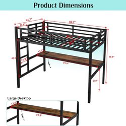 Twin XL loft Metal bed with desk