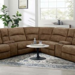 Brand New Brown Super Plush Power Reclining Sectional Sofa 