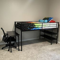 NEED GONE ASAP Bunk Bed W/ Shelves, Memory Foam Mattress and Box Spring Included with Desk and Chair