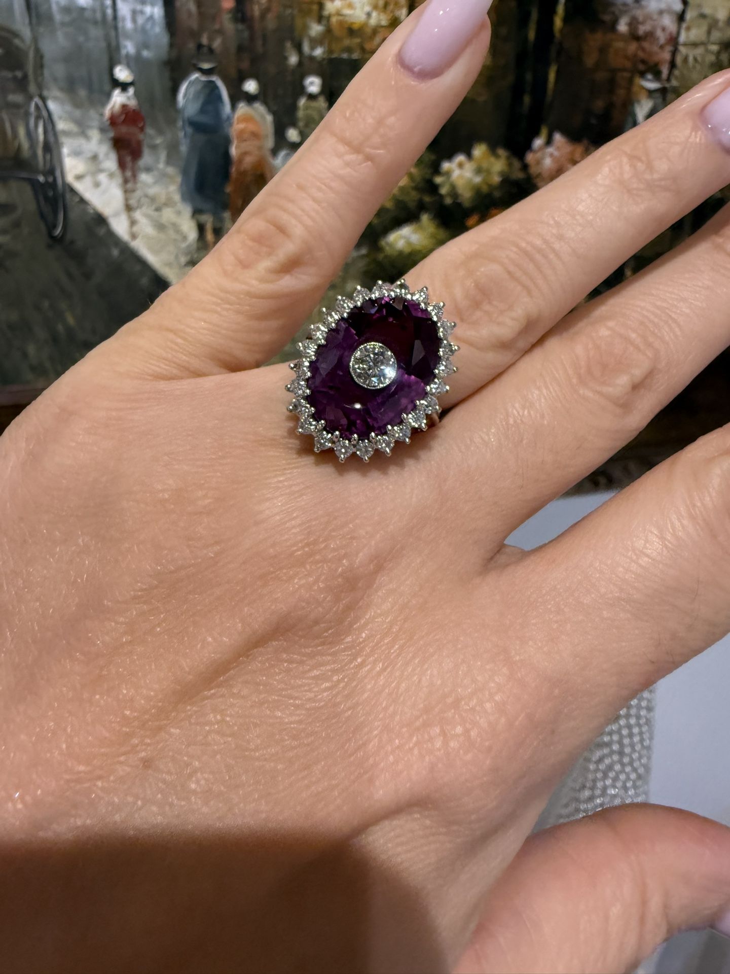 14K white gold amethyst and natural diamonds Absolutely gorgeous Ring 
