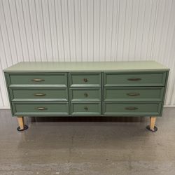 Refurbished Dixie Furniture (9) drawer green wood dresser