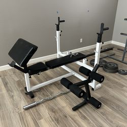 Weight Set With Bench, Curling and Leg Attachments