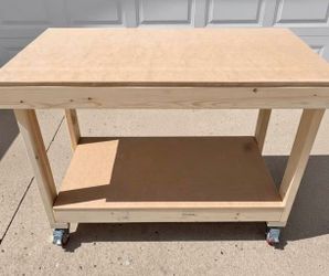 Homemade wooden mobile workbench