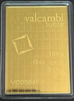 Valcambi Suisse 100g Fine Gold Bar 999.9