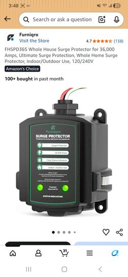 Whole House Surge Protector for 36,000 Amps, Ultimate Surge Protection, Whole Home Surge Protector, Indoor/Outdoor Use, 120/240V