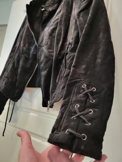 Free People "Lacey" Velvet Moto Jacket - Washed Black - Size S - EXCELLENT