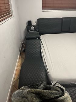 Black Quilted Leather Platform Bed Frame