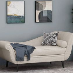 Brand New Jakyrah Contemporary Chaise Lounge with Scroll Arms Color, Beige