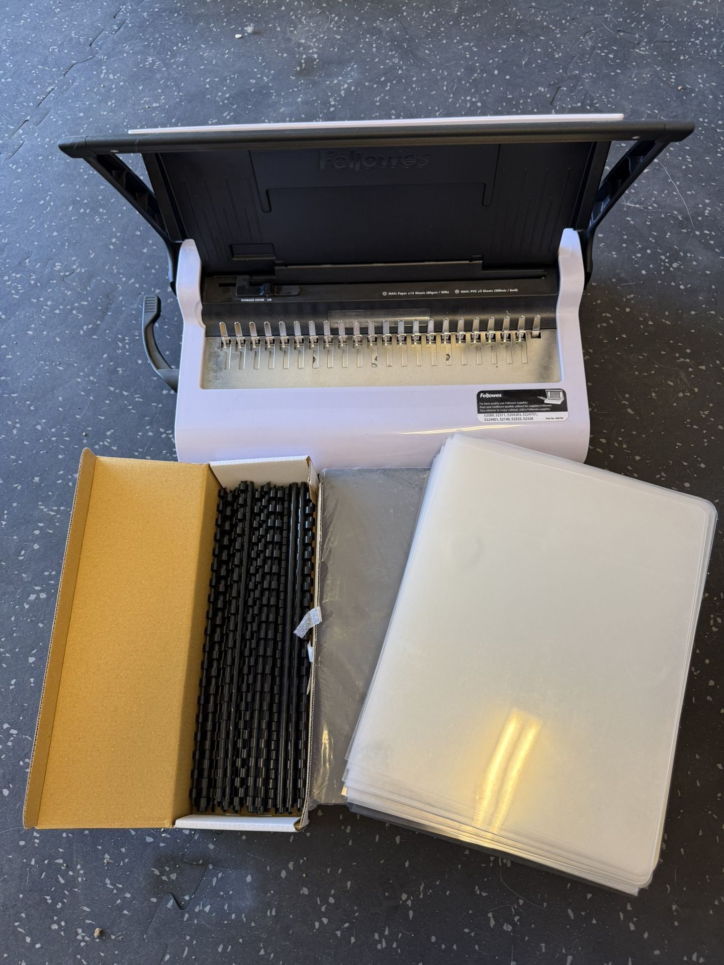 Binding Machine With Clear Front Covers, Black Back Covers, Binders