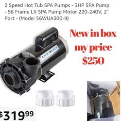 Pool pump New in box 2 Speed Hot Tub SPA Pumps - 3HP SPA Pump - 56 Frame LX SPA Pump Motor 220-240V, 2" Port - (Mode: 56WUA300-II) 🚨$250 firm cash on