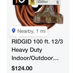 100ft,15 Amp, 125 V, Rigid Extension Cord