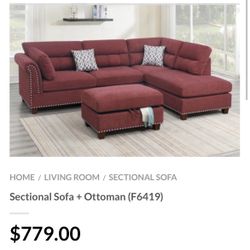 Red Sectional Sofa With Ottoman 