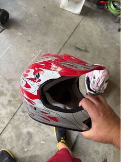 TMS Youth Motocross / BMX Helmet – Red & Silver Flames