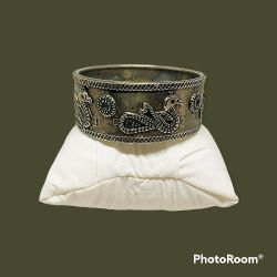 Vintage Wide Silver Tone Engraved Dragon Bangle Bracelet 