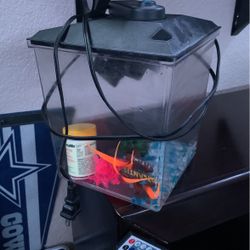 Fish Tank With Pebbles, Water Filter, Led lamp, And Plants