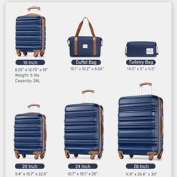 NEW-LONG VACATION Luggage Set 6 Piece Luggage ABS hardshell TSA Lock Spinner Wheels Luggage Carry on Suitcase (NAVY, 6 piece set)