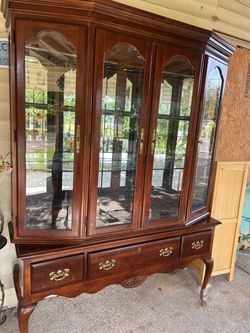 Cherry Wood China Cabinet with Glass Doors