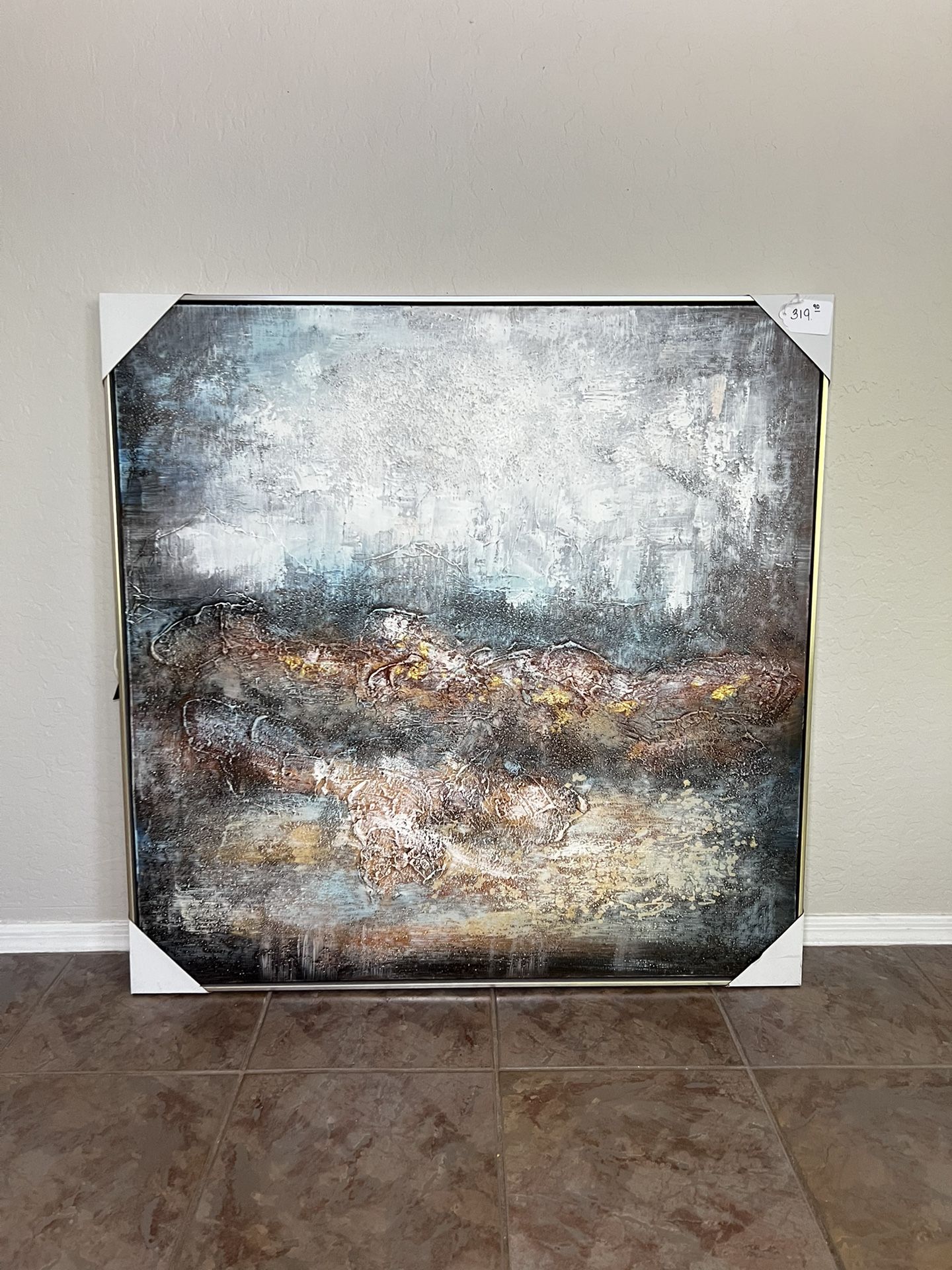 BRAND NEW 40x40 EXTRA LARGE Modern Textured Canvas Art w/ Silver Floating Frame