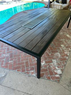 Custom Outdoor Teak Wood Dining Table with Built-In Grill – Seats 10–12