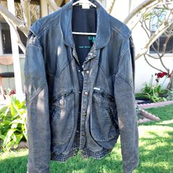 Vintage Guess Men's Denim & Leather Jacket 