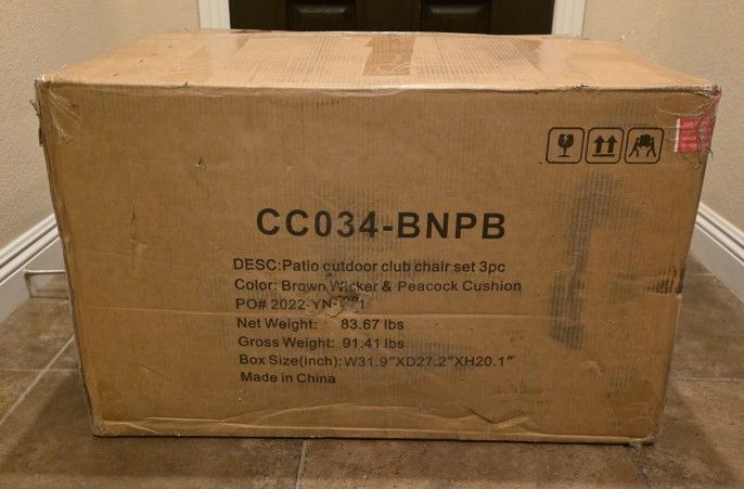 Octans Abydos 3 -Piece Wicker Patio Conversation Set with Green Cushions/ Table.