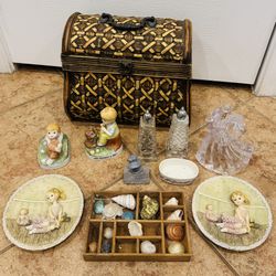 Misc Lot $5 for all of it together - Figurines - Wicker Chest - S&P Shakers - $5 for EVERYTHING 