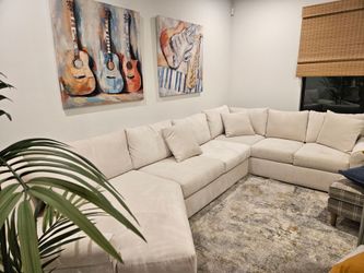 Large Cream Fabric Sectional Sofa