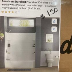60in White Porcelain Soaking Tub - Left Drain
