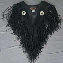 Black Leather Fringe Vest