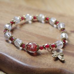 Rosary Bracelet, Crystal and Gold Plated beads, All sizes