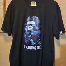 A Bathing Ape Black T‑Shirt with Blue Camo Ape Logo XL But Can Be A Large Fit