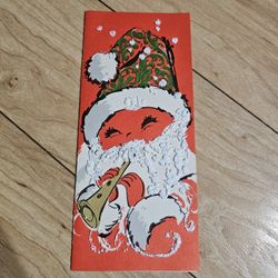 Vintage 1960's Santa with Horn Holiday Christmas Card w/o Envelope Hawthorne Sommerfield Litho UNUSED NOS - Made in USA