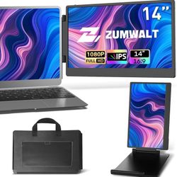 14" 1080P FHD Portable Monitors with Adjustable Stand for 13''-16.1'' Laptop, Plug and Play, Compatible with Wins/MacOS/Chrome/Android/PS5/Switch