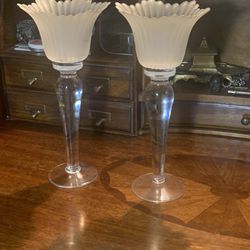 Vintage Frosted Crystal Candle Holders 