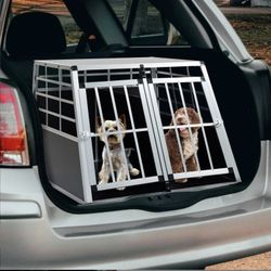 Yafylly Travel Dog Crate, Dog Crate for Car, 38 Inch Aluminum Dog Crates with Divider, Double Doors 