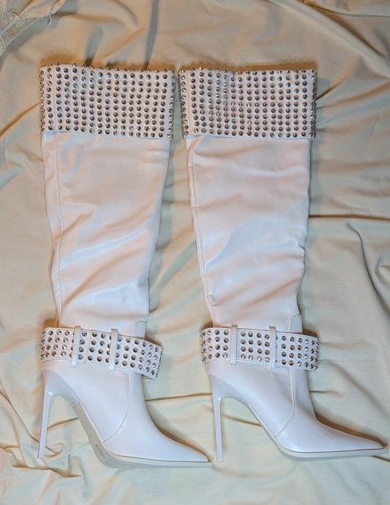 White Studded Boots, Size 10