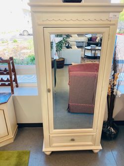 Thomasville Mirrored Armoire / Wardrobe Closet - Antique White