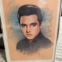 Vintage Framed Elvis Presley Pastel Portrait – Young Elvis Classic!