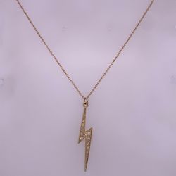 10k Yellow Gold Thin Rolo Necklace W/  14k Lighting Bolt Pendant 