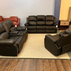 Black Leather M. Recliner 3Pc Set (Sofa, Loveseat,Chair)🔥BIG SALE🔥Everything is 50%🔥