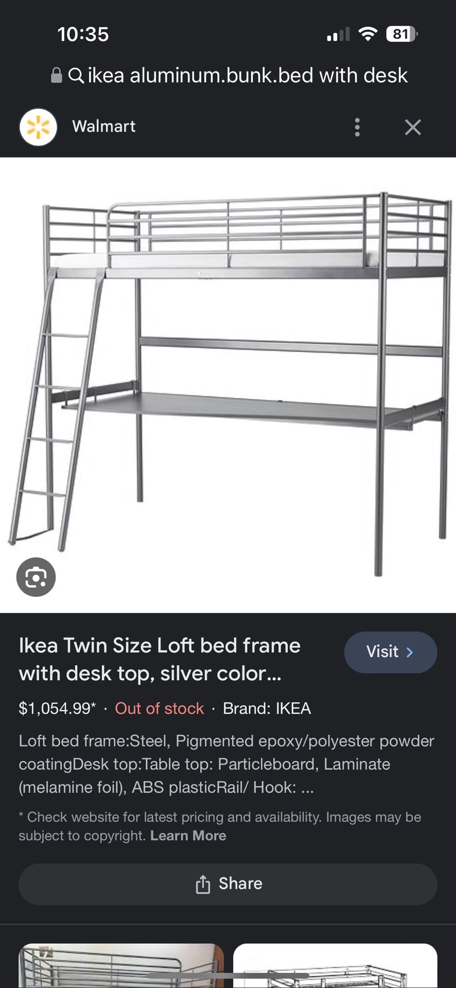 IKEA aluminum Bunk Bed With Desk 