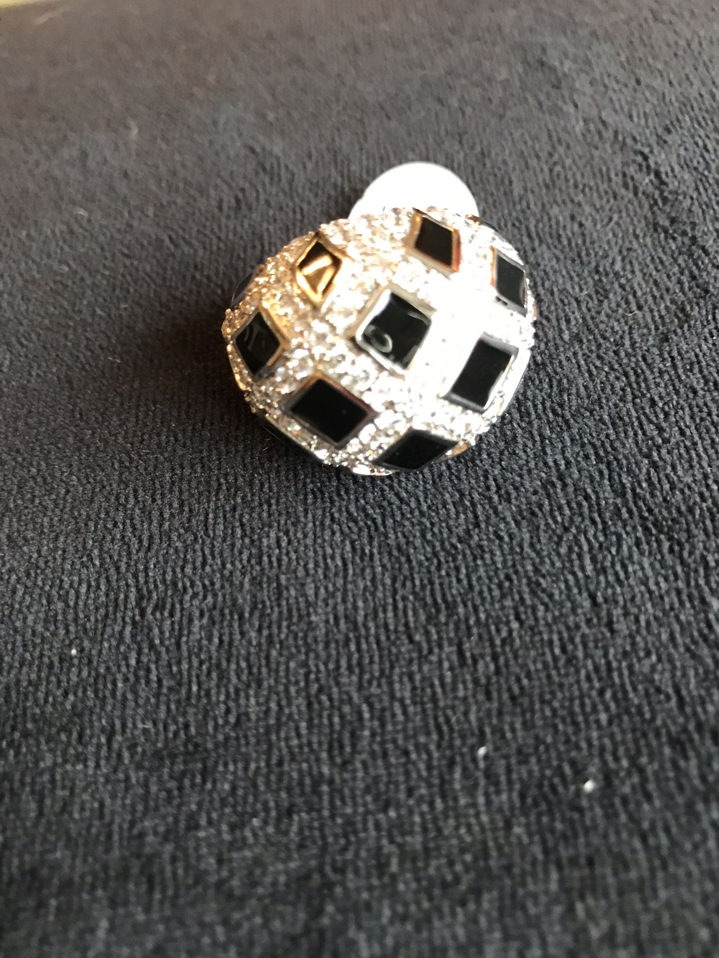 Black and clear cz domed ring