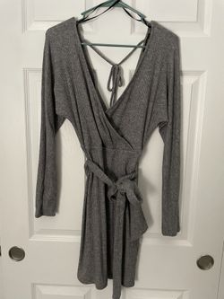 Surplice Gray Long Sleeve Sweater Dress Size M