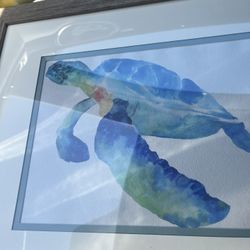 Beach turtle Art Work Gray Drift Wood Color Frame 