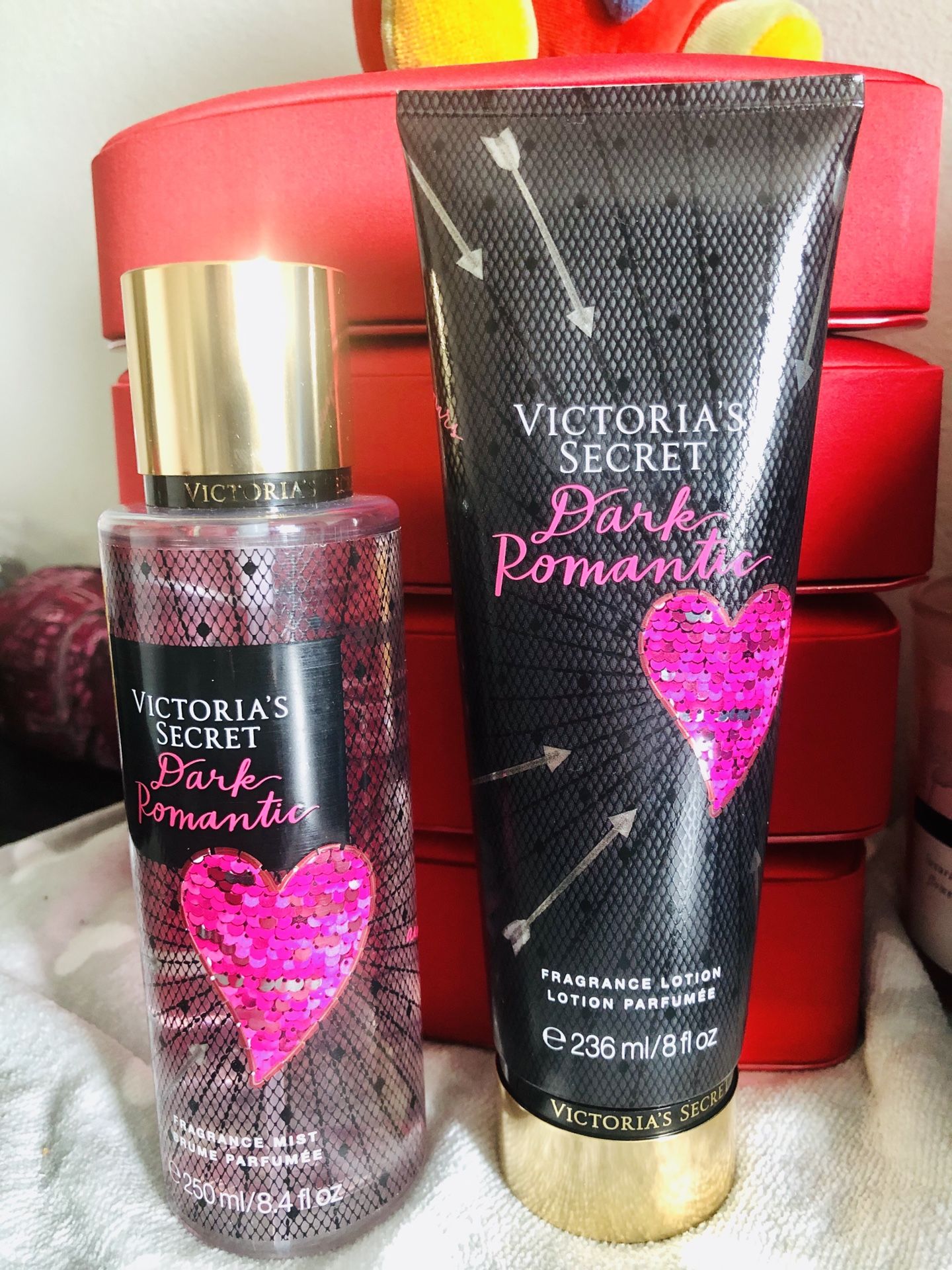 Brand New NEVER OPEN Victoria’s Secret Set Set Of Victoria's Secret DARK ROMANTIC FRAGRANCE BODY MIST/ LOTION 8.4/8.Oz.