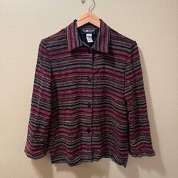 Women’s Size 8 Vintage Sag Harbor Multicolor Striped Collared Long Sleeve Blouse