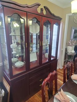 CUSTOM WOOD DINNING TABLE AND CHINA CABINET 