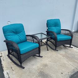 3pc Outdoor Patio Wicker Rocking Chair Set
